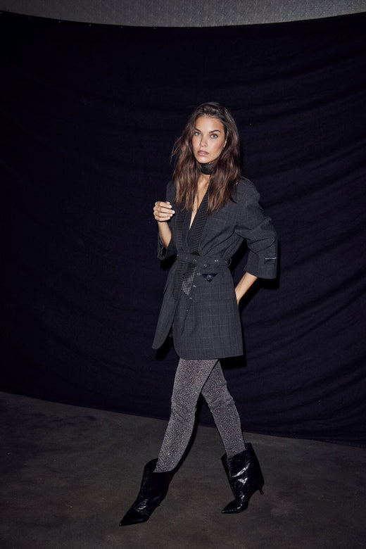 Haute L'Amitié - Smokey Check Oversize Belt Blazer Hl10918 - Antracit Blazere 