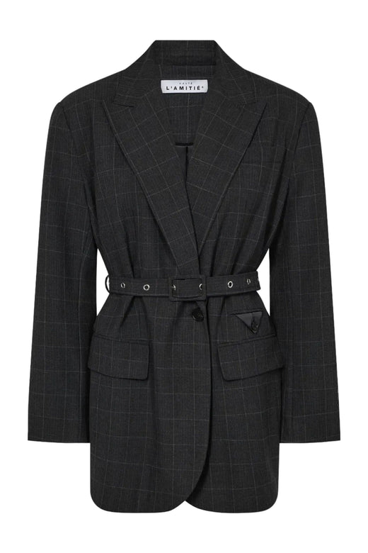 Haute L'Amitié - Smokey Check Oversize Belt Blazer Hl10918 - Antracit Blazere 