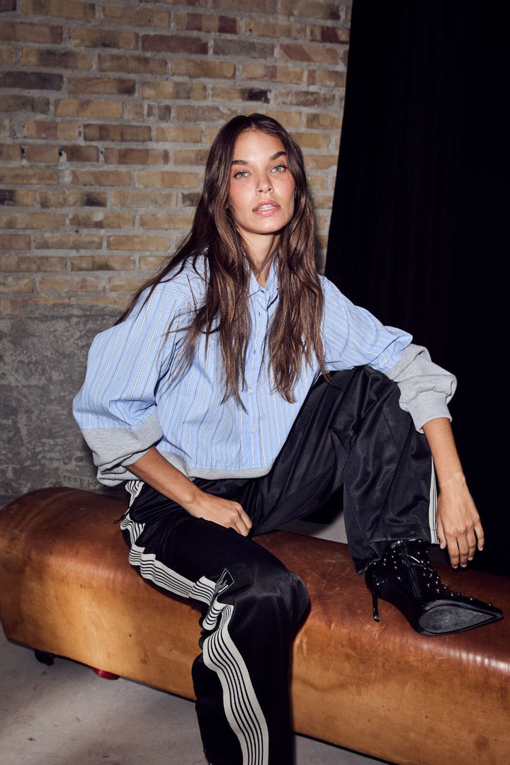 Haute L'Amitié - Sweat Mix Blue Stripe Shirt HL10460 - Pale Blue/ Grey Melangé Skjorter 