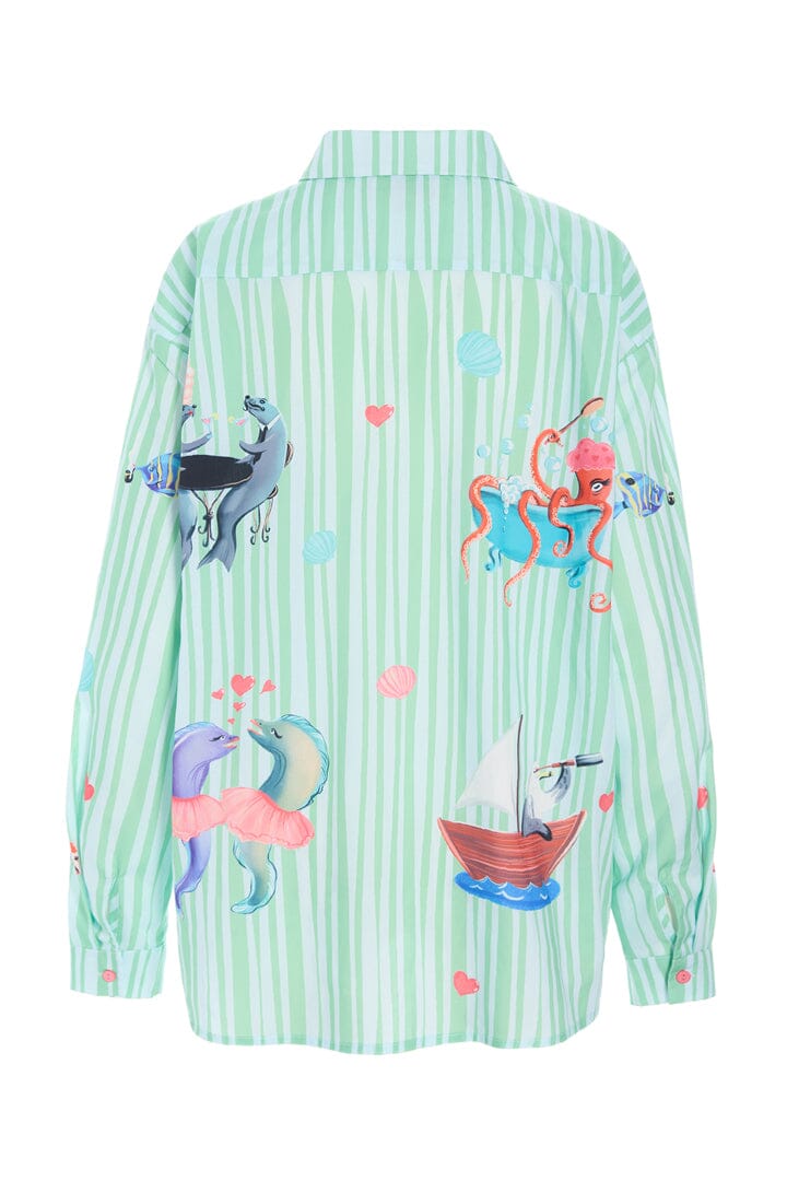 Hunkøn - Nessie Shirt 26049 - Green Ocean Art Print Skjorter 