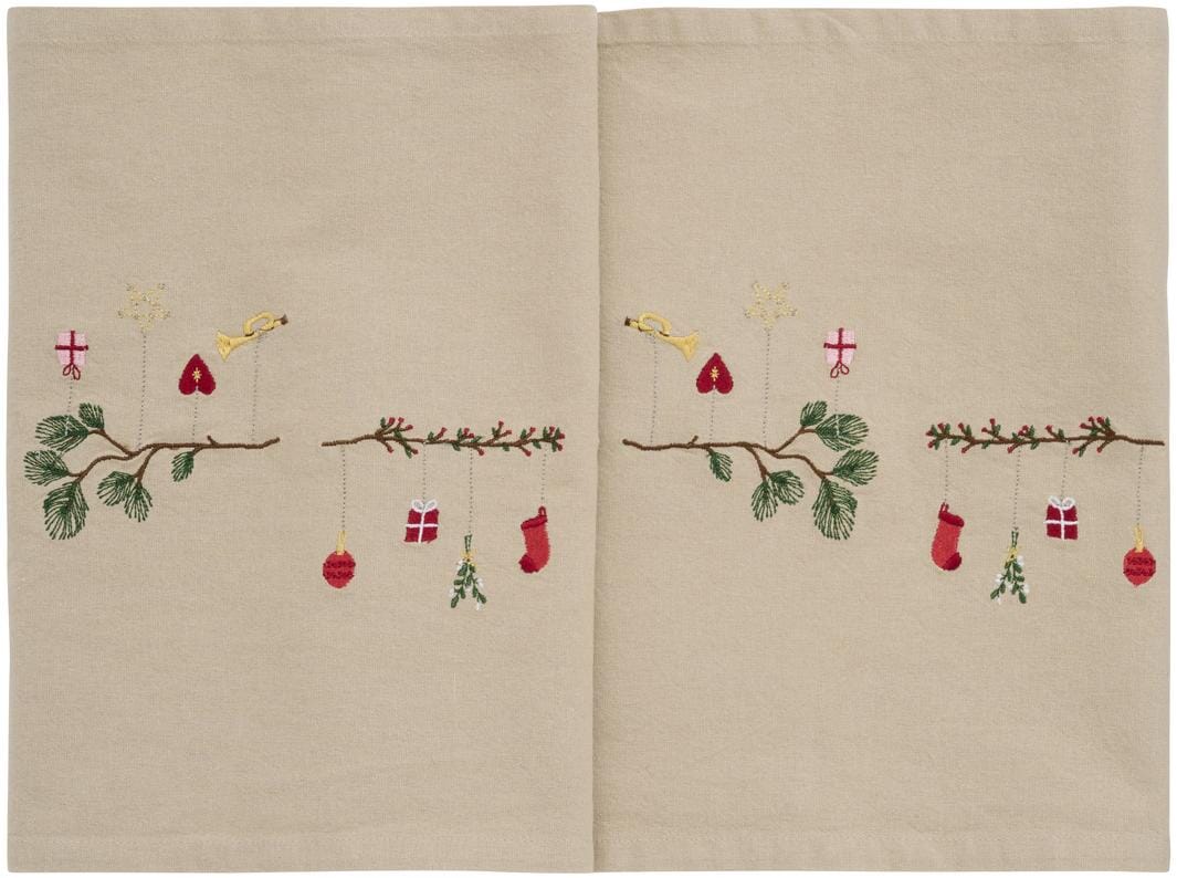 Ib Laursen - Bordløber Tradition Grene M/hængende Julepynt Hørfarvet - 63062-76