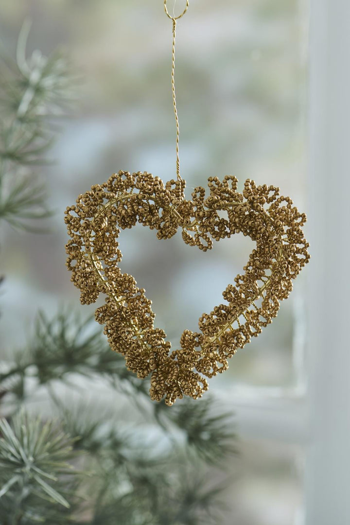 Ib Laursen - Hjerte T/ophæng Fairytale Christmas M/brune Perler - 40012-14