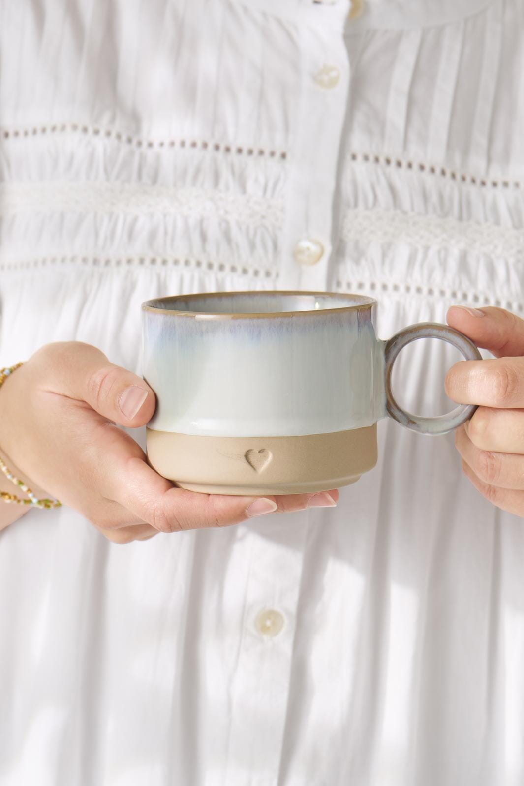 Ib Laursen - Krus m/hank Heart mat brunt ler m/lyseblå kant 290 ml - Stentøj - 2468-26