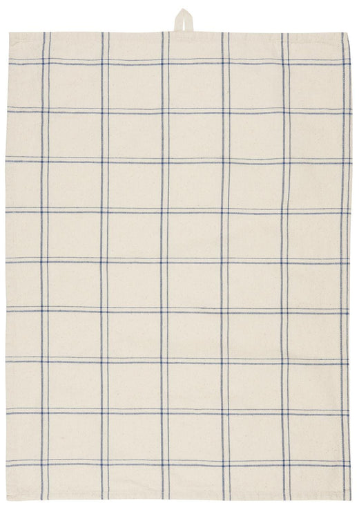 Ib Laursen - Viskestykke Ebbe natur m/mørkeblåt ternet mønster - Bomuld - 66173-39