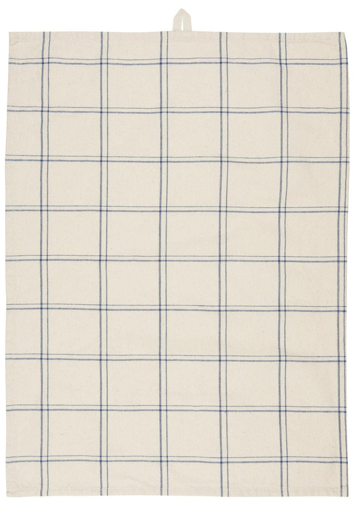 Ib Laursen - Viskestykke Ebbe natur m/mørkeblåt ternet mønster - Bomuld - 66173-39