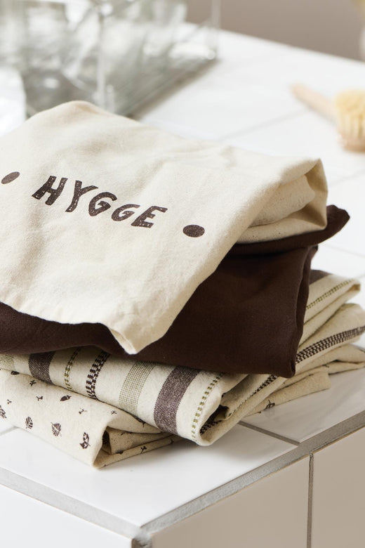 Ib Laursen - Viskestykke Hygge Natur M/brunt Print - 66277-14