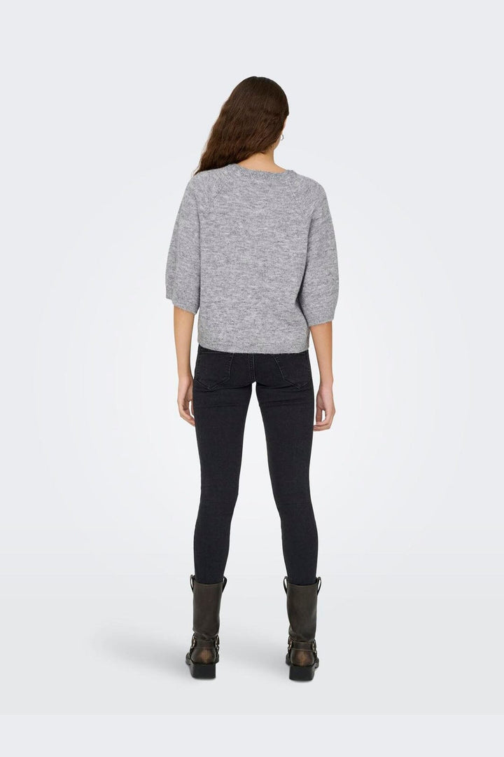 JDY - Jdyalva Life 3/4 Embellish Pull Knt - 4957225 Medium Grey Melange W. Silver Embellishment