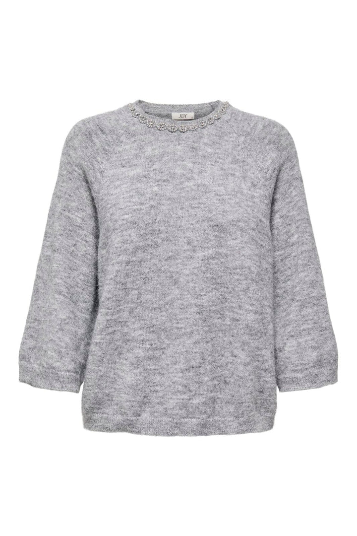 JDY - Jdyalva Life 3/4 Embellish Pull Knt - 4957225 Medium Grey Melange W. Silver Embellishment