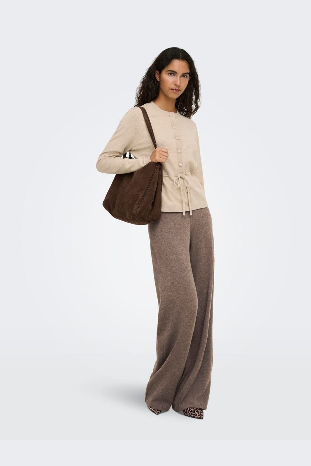 JDY - Jdyamore L/S Tie Cardigan Knt - 5140036 Cement