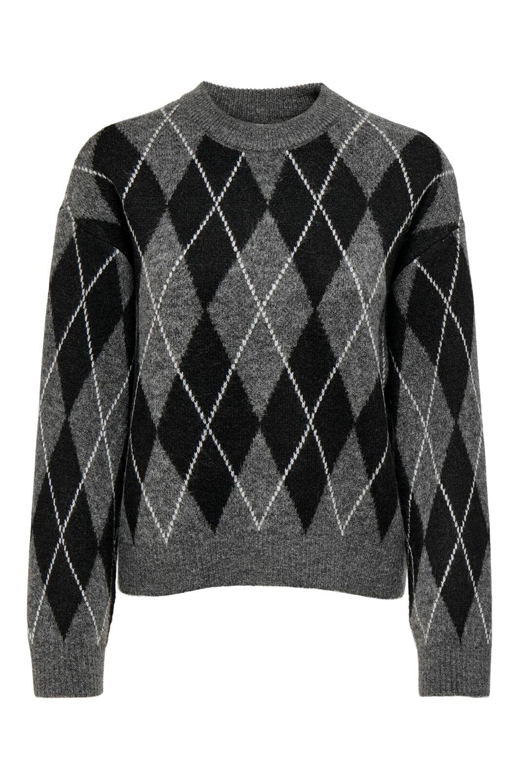 JDY - Jdybianka L/S Argyle Pullover Knt - 5093933 Dark Grey Melange Argyle