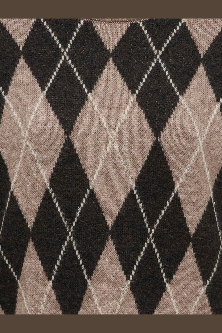 JDY - Jdybianka L/S Argyle Pullover Knt - 5093934 Chocolate Torte Argyle
