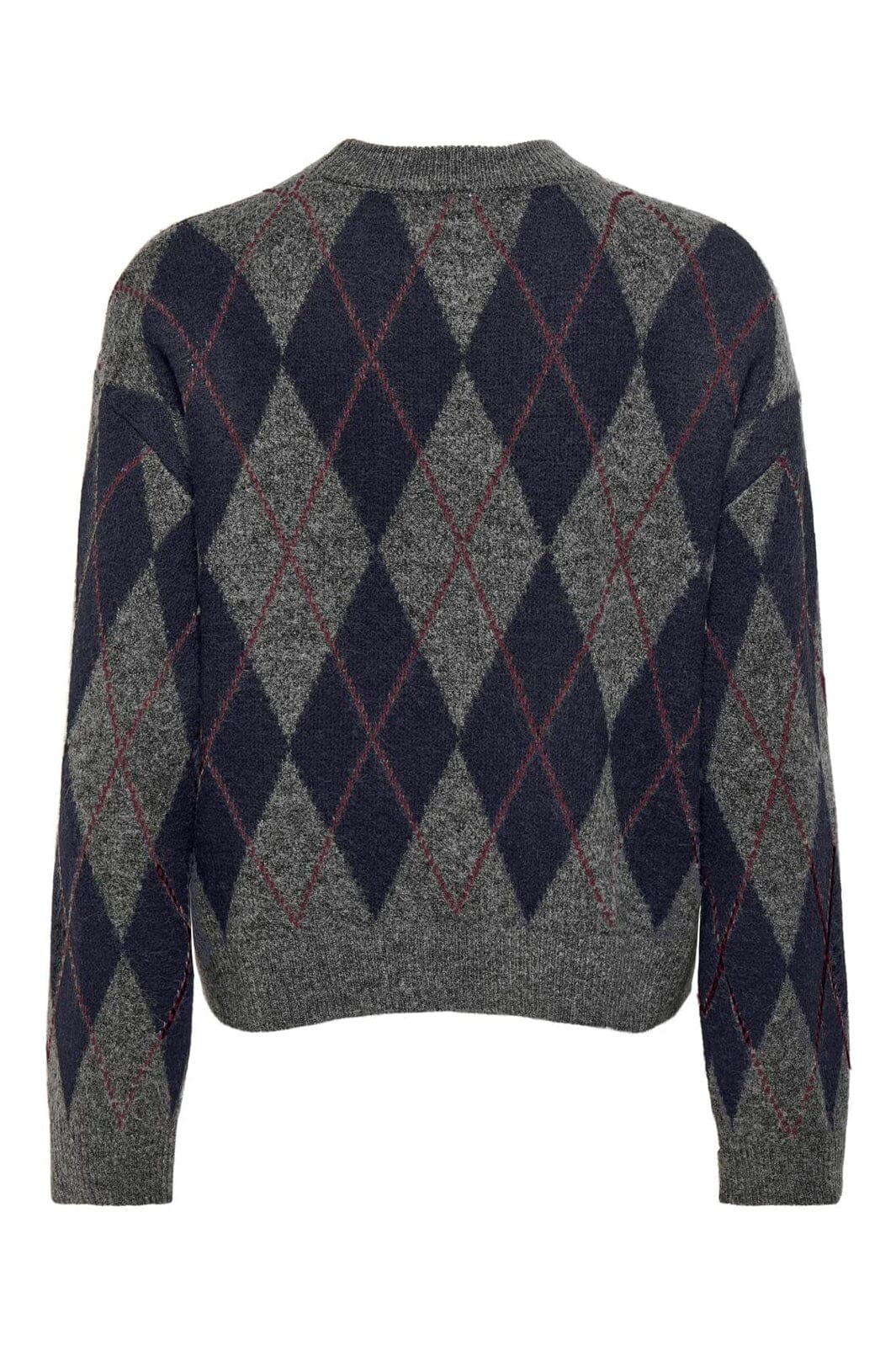 JDY - Jdybianka L/S Argyle Pullover Knt - 5147301 Medium Grey Melange Argyle Night Sky/ Winetasting