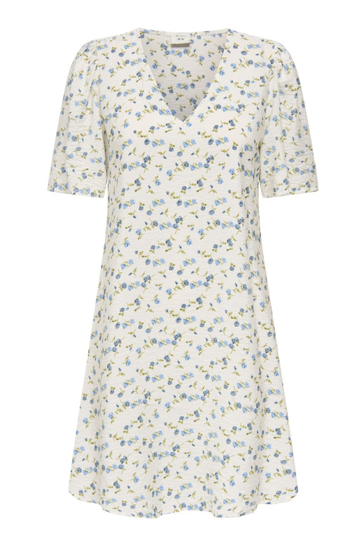 JDY - Jdycarrie 2/4 Short Dress - 4978336 Cloud Dancer Blue Mini Flower Kjoler 