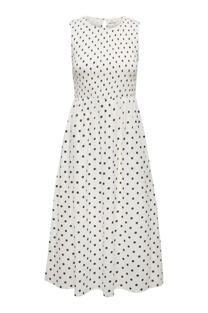 JDY - Jdydiego S/L Smock Midi Dress - 5040556 Cloud Dancer Black Dot Kjoler 