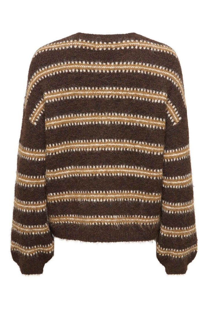 JDY - Jdydina L/S O-Neck Stripe Pullover Knt - 5111615 Chocolate Torte Bison & Cloud Dancer