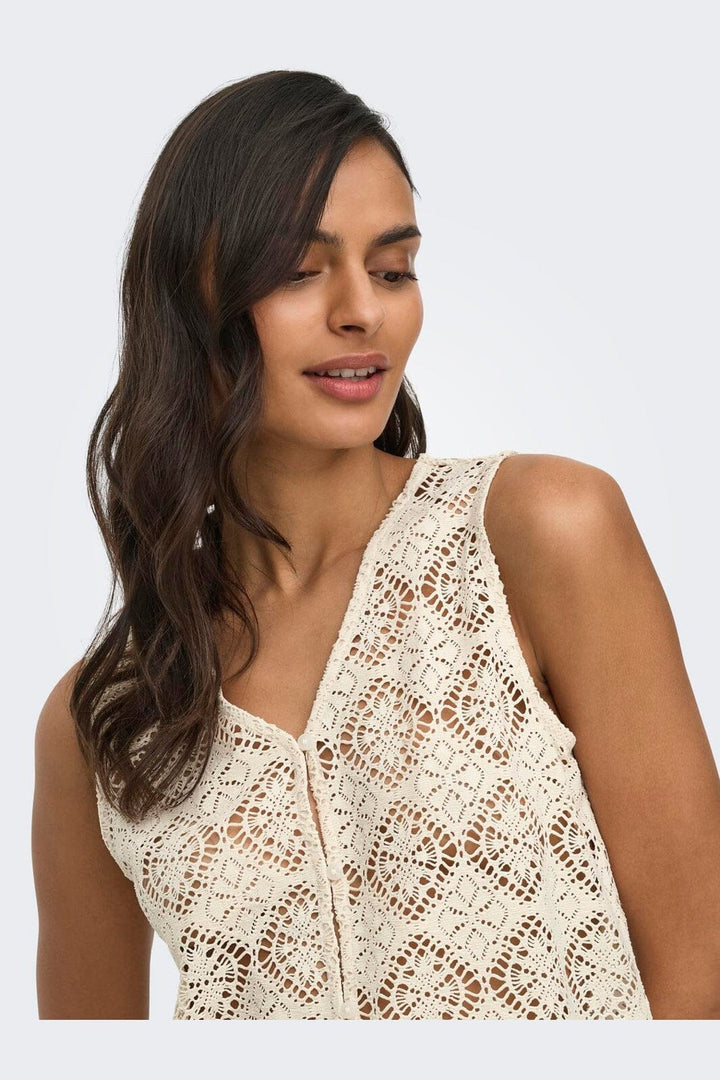 JDY - Jdyeva S/L V Neck Button Top Dia - 5014362 Birch