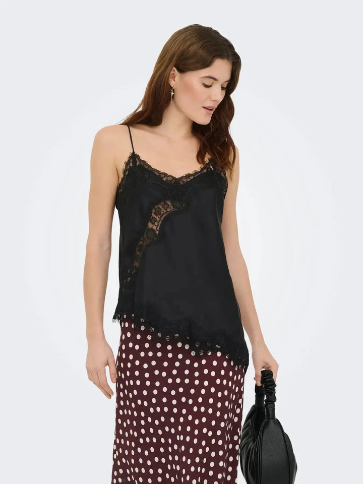 JDY - Jdyfifi S/L Asym Lace Singlet - 5069508 Black Toppe 