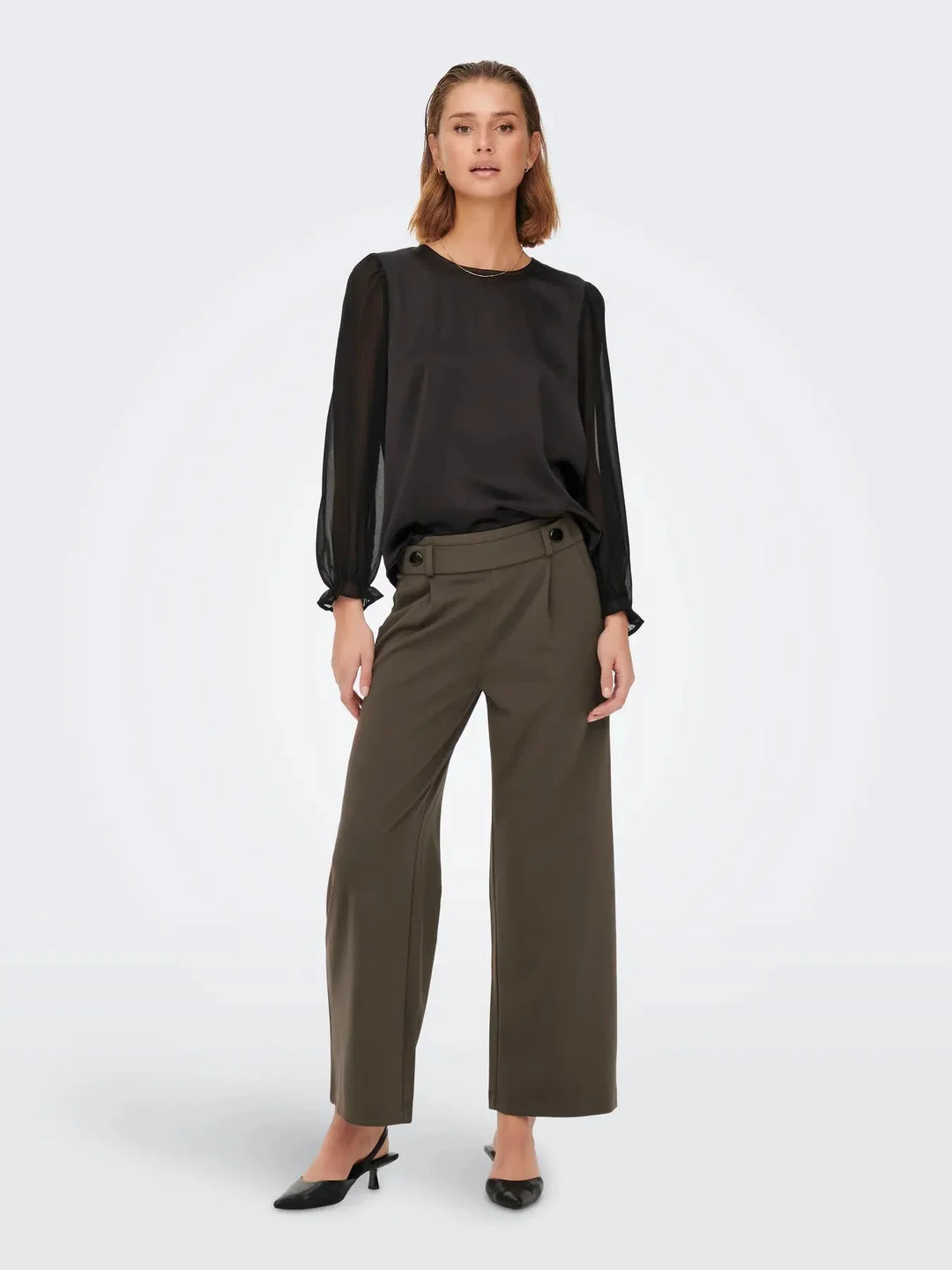 JDY - Jdygeggo Life New Long Pant - 4071962 Chocolate Brown Black Buttons Bukser 