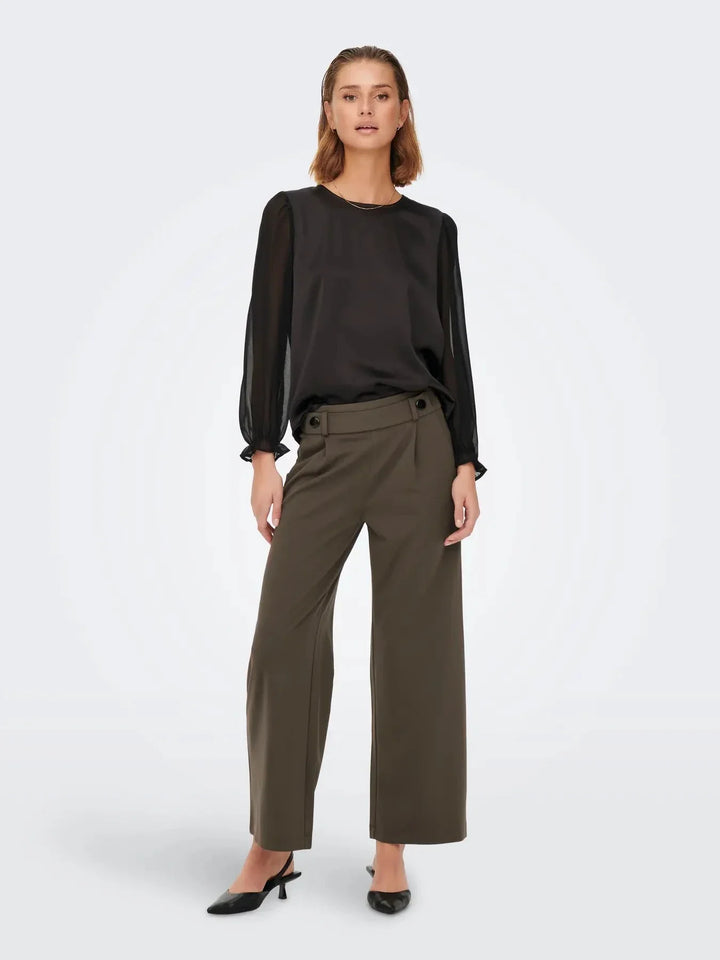 JDY - Jdygeggo Life New Long Pant - 4071962 Chocolate Brown Black Buttons Bukser 