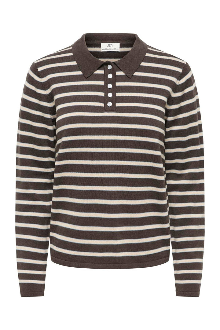 JDY - Jdyina L/S Polo Pullover Knt - 5094718 Mulch Sandshell / Windward Blue
