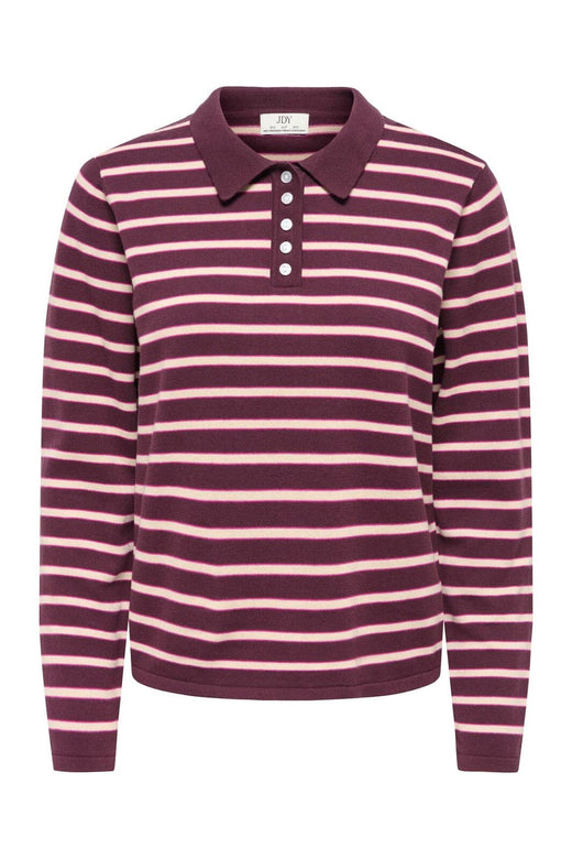 JDY - Jdyina L/S Polo Pullover Knt - 5108258 Sassafras Sandshell / Fuchsia Red