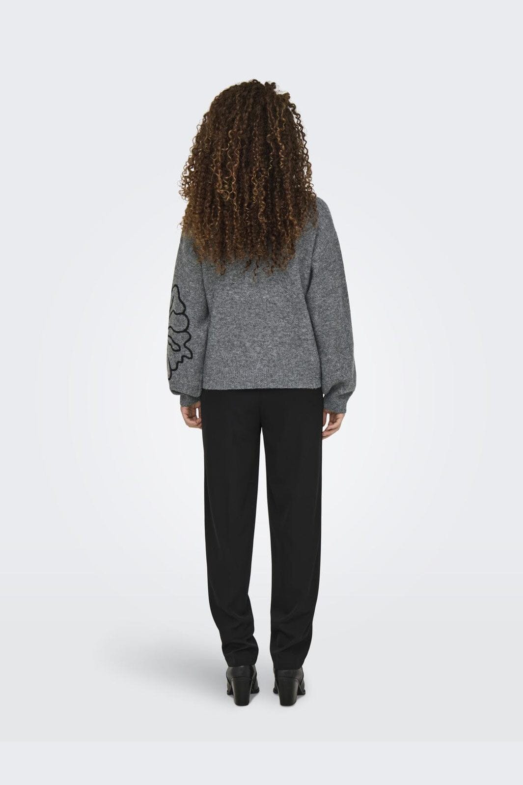 JDY - Jdyjella L/S Flower Pullover Knt - 4769595 Dark Grey Melange