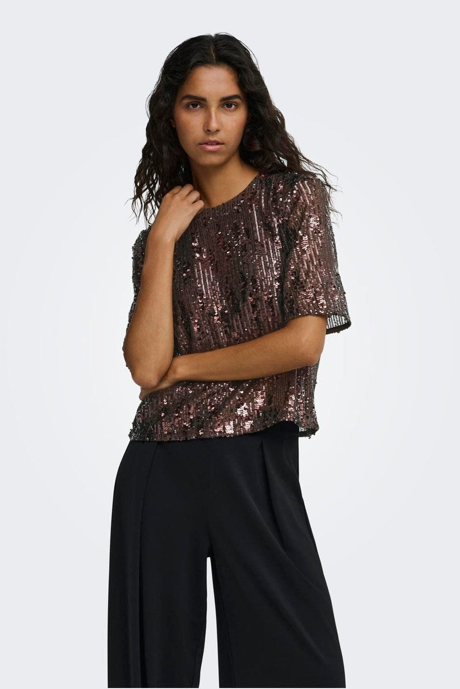JDY - Jdylola 2/4 Sequin Top - 5110789 Rum Raisin