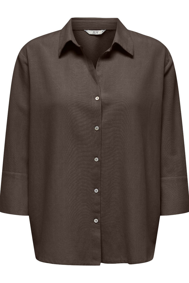 JDY - Jdylucia 3/4 Linen Shirt - 4941427 Chocolate Brown Skjorter 