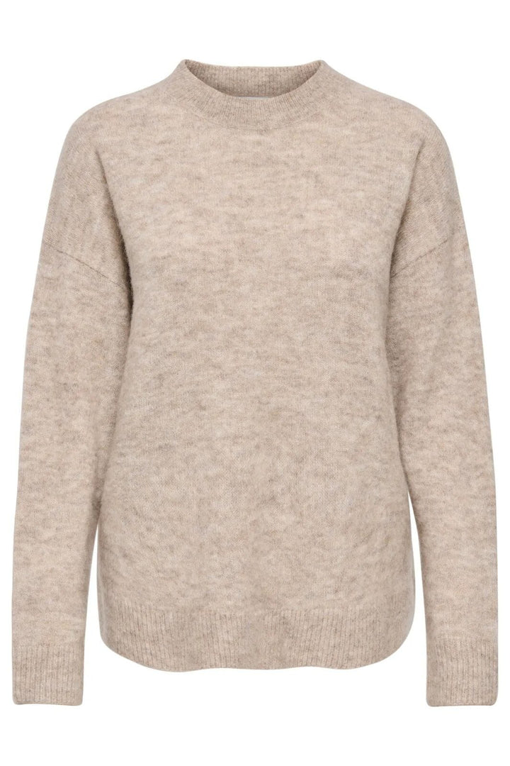 JDY - Jdyluna L/S O-Neck Pullover Knt - 4907506 Beige Melange Strikbluser 