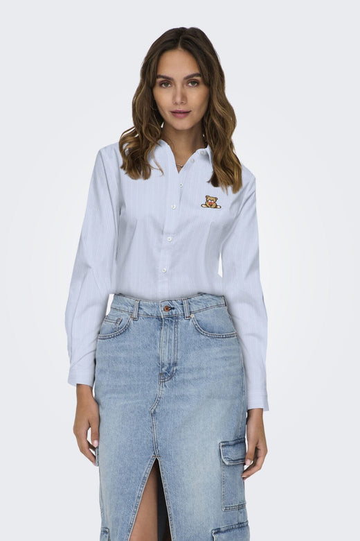 JDY - Jdymio L/S Embroidery Shirt - 4957240 Cashmere Blue Small White - Teddy Embr
