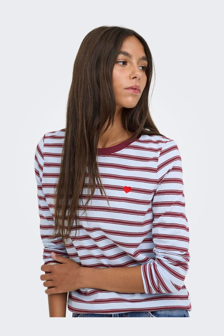 JDY - Jdypisa L/S Print Top - 5212489 Cashmere Blue Chelsea Stripe + Bs Heart