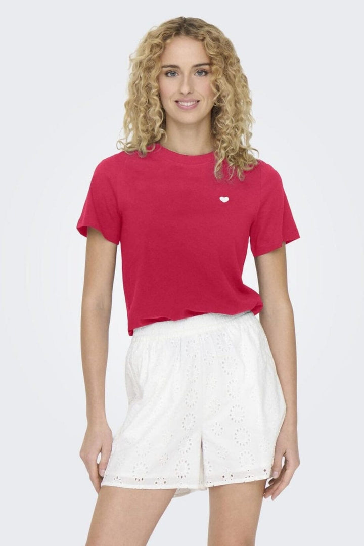 JDY - Jdypisa S/S Print Top - 4589675 Viva Magenta White Heart