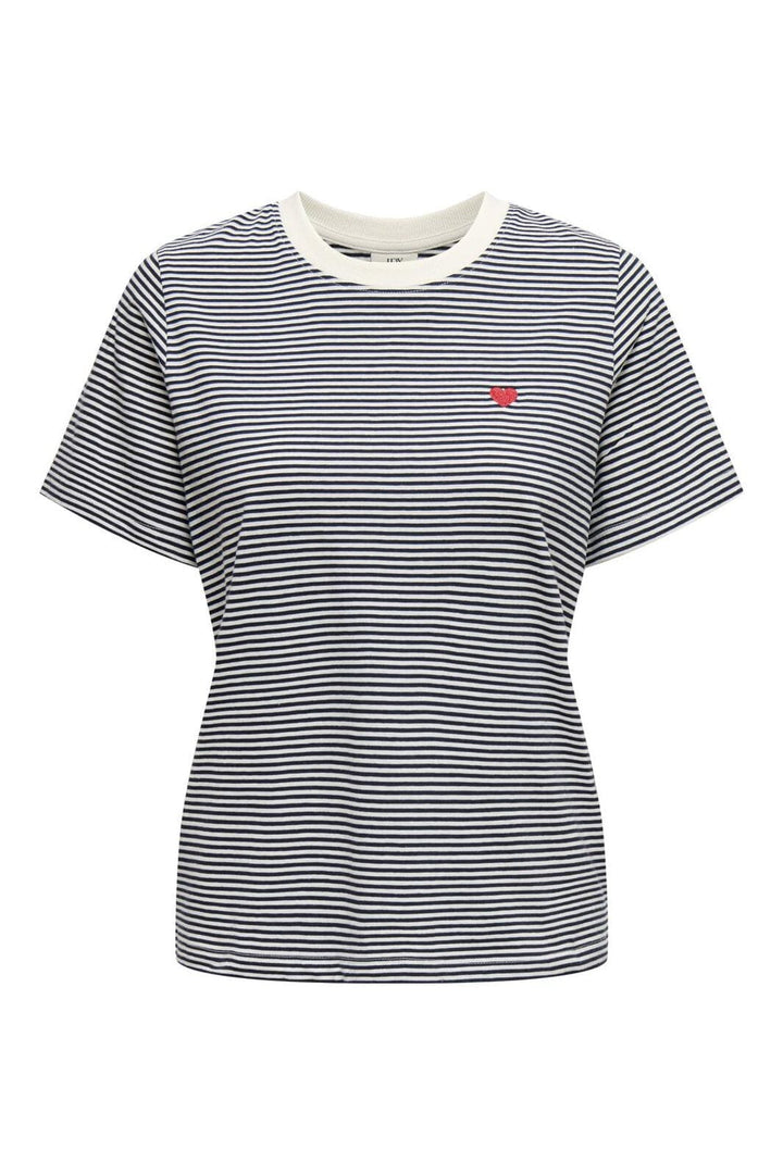 JDY - Jdypisa S/S Print Top - 4598826 Cloud Dancer Sky Captain Y/D Stripes & Bs Heart