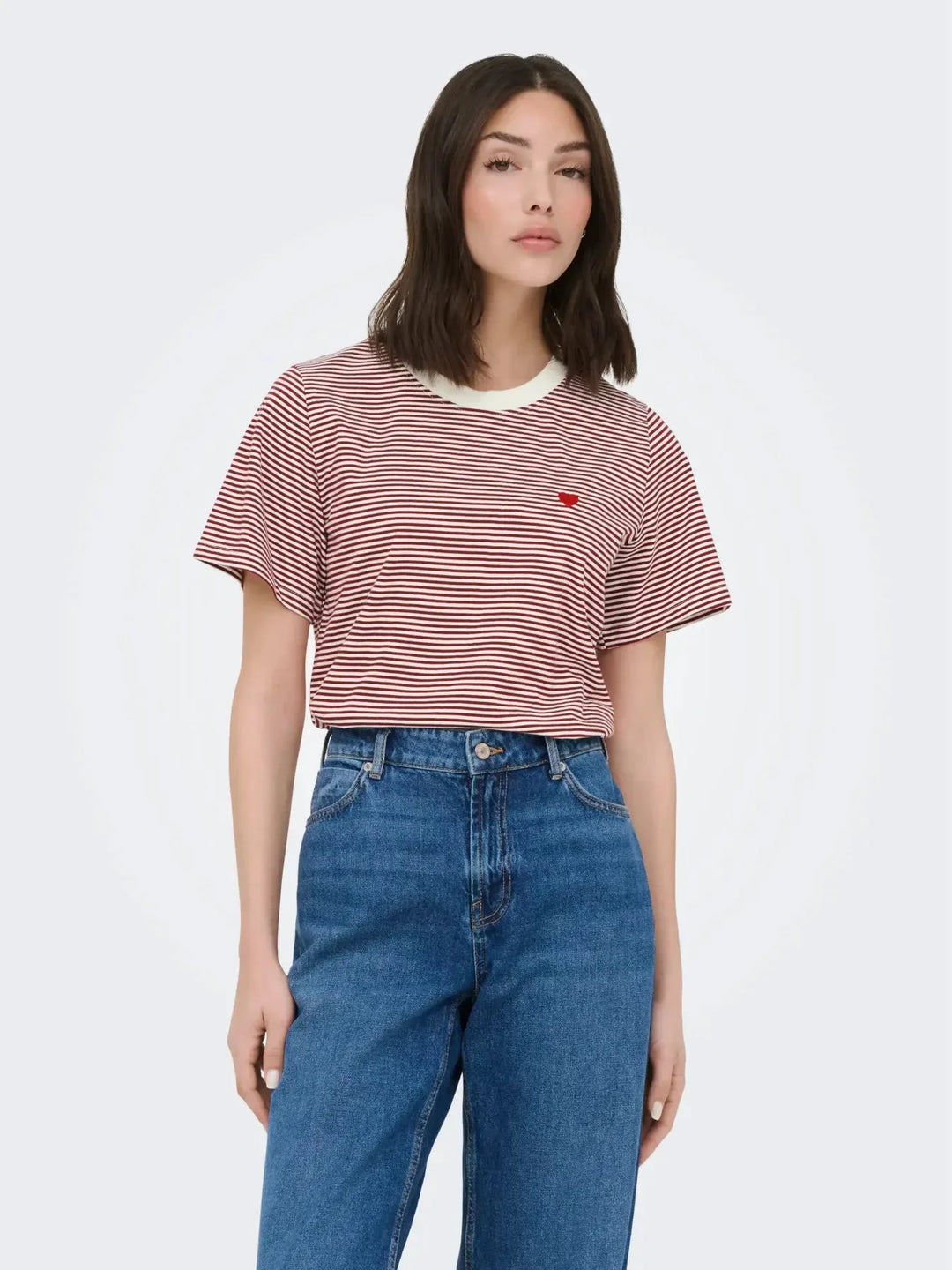 JDY - Jdypisa S/S Print Top - 4984885 Cloud Dancer Rhubarb Stripes And Bs Heart T-shirts 