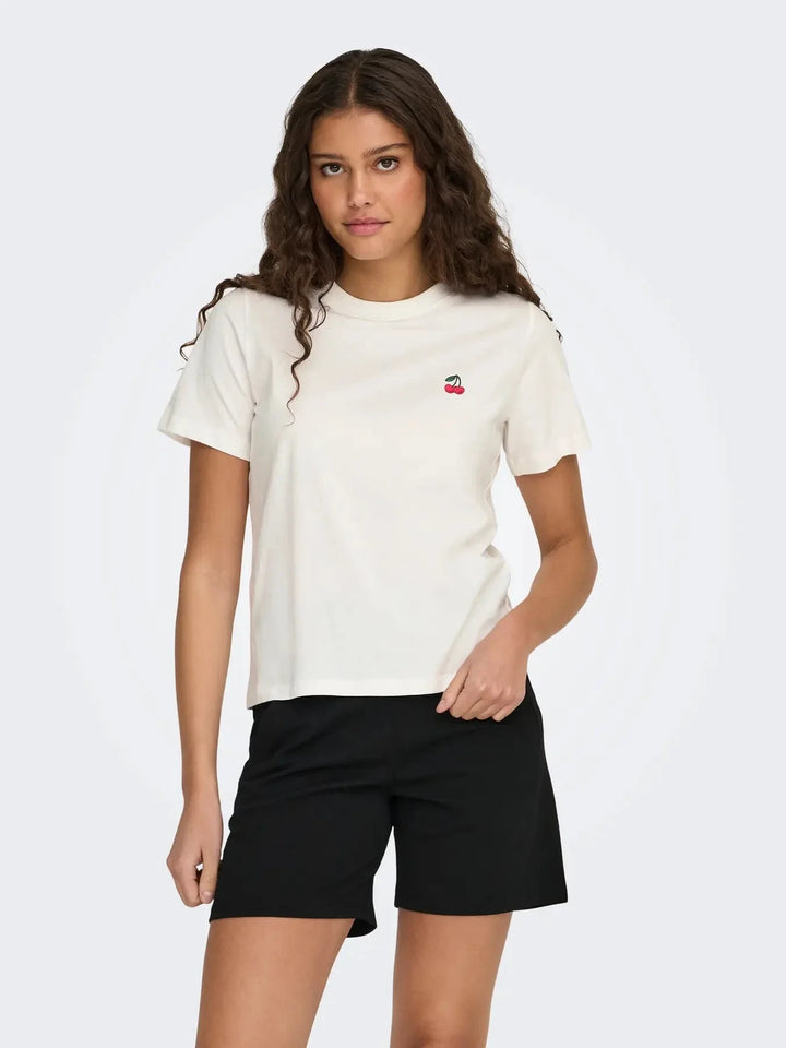 JDY - Jdypisa S/S Print Top - 4998331 Cloud Dancer Cherry T-shirts 