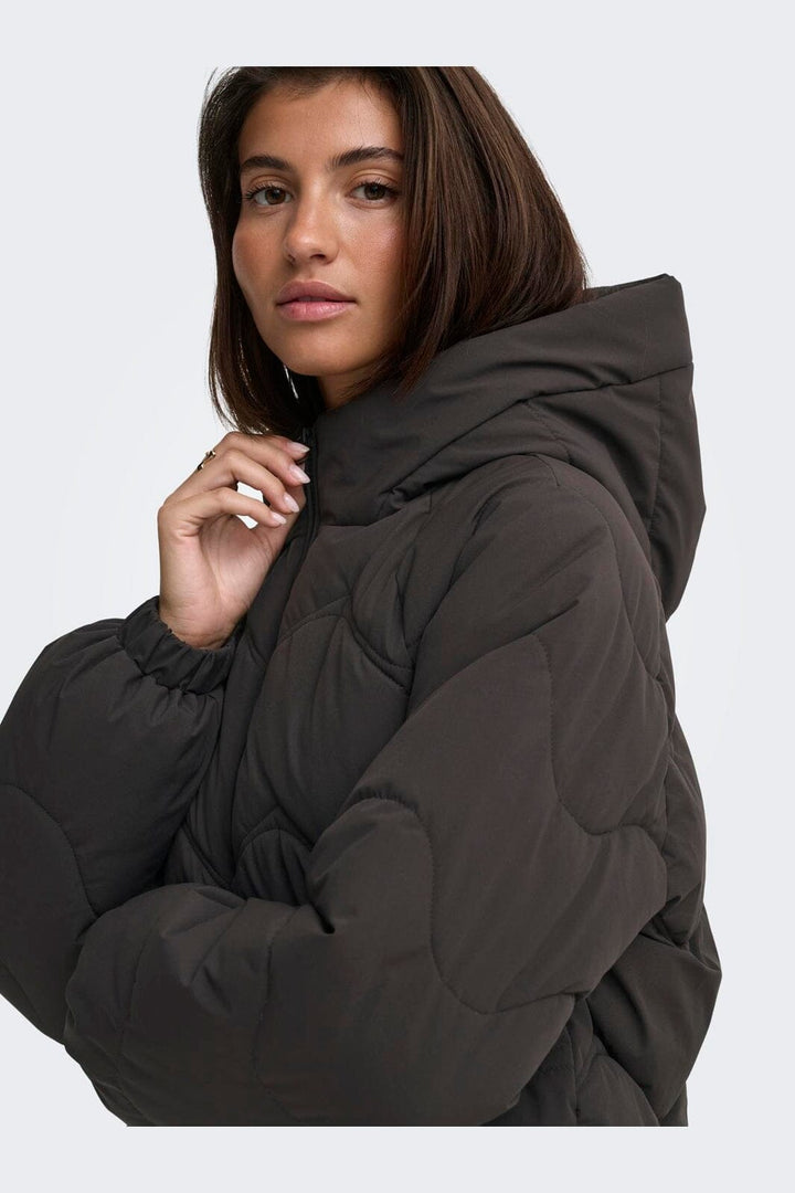 JDY - Jdypower Short Hood Puffer Hab - 5102619 Chocolate Torte