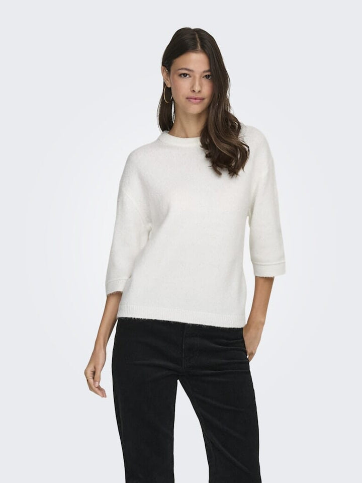 JDY - Jdysonja S/S O-Neck Pullover Knt - 4960456 Cloud Dancer Melange Strikbluser 