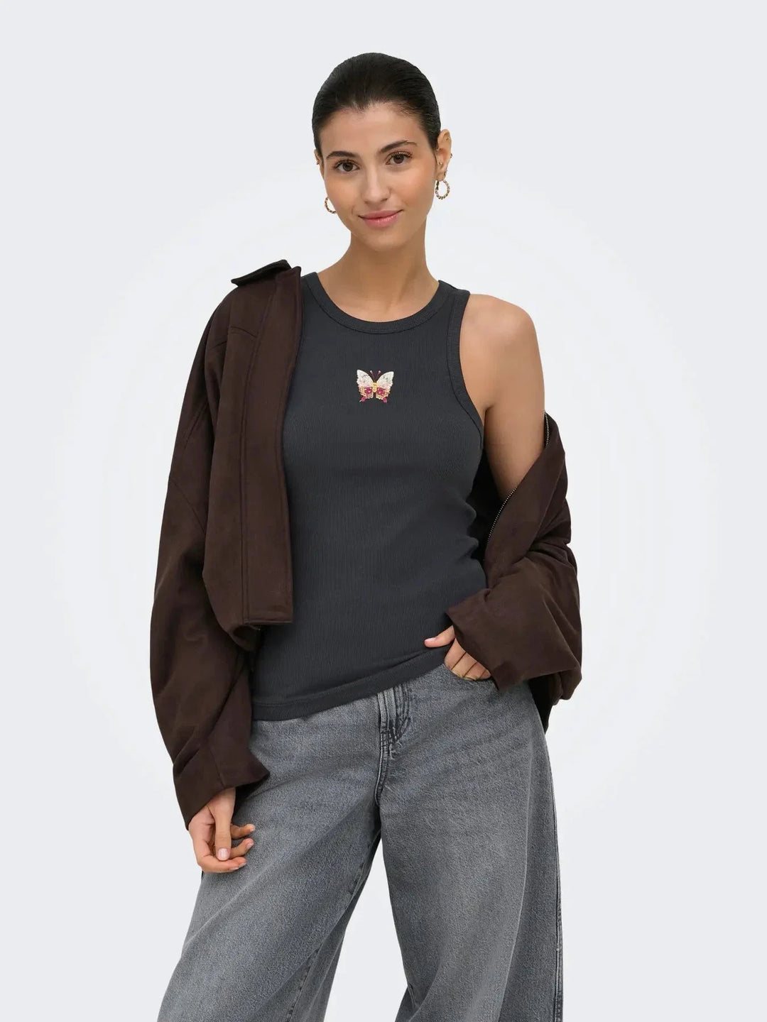 JDY - Jdytulle Life Emb Tank Top - 5047563 Phantom Emb Butterfly Tank Top 