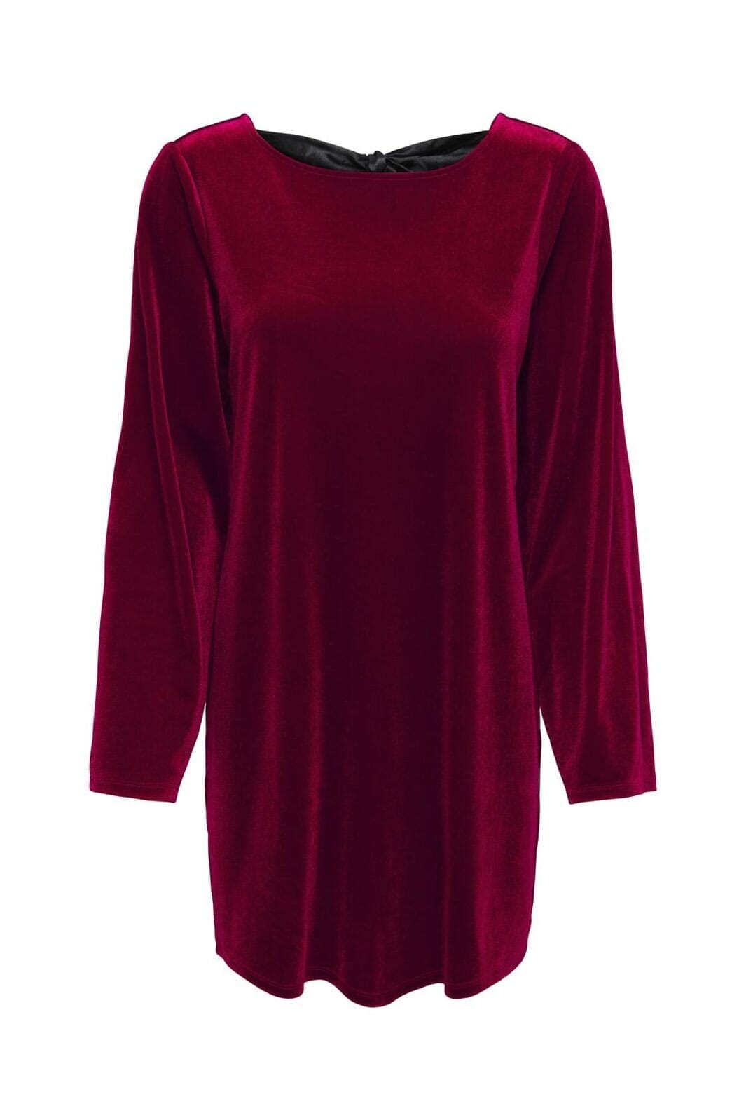 JDY - Jdyvictory L/S Velvet Bow Dress - 4932735 Winetasting Bow