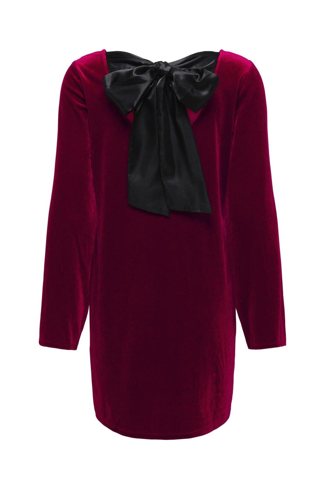 JDY - Jdyvictory L/S Velvet Bow Dress - 4932735 Winetasting Bow