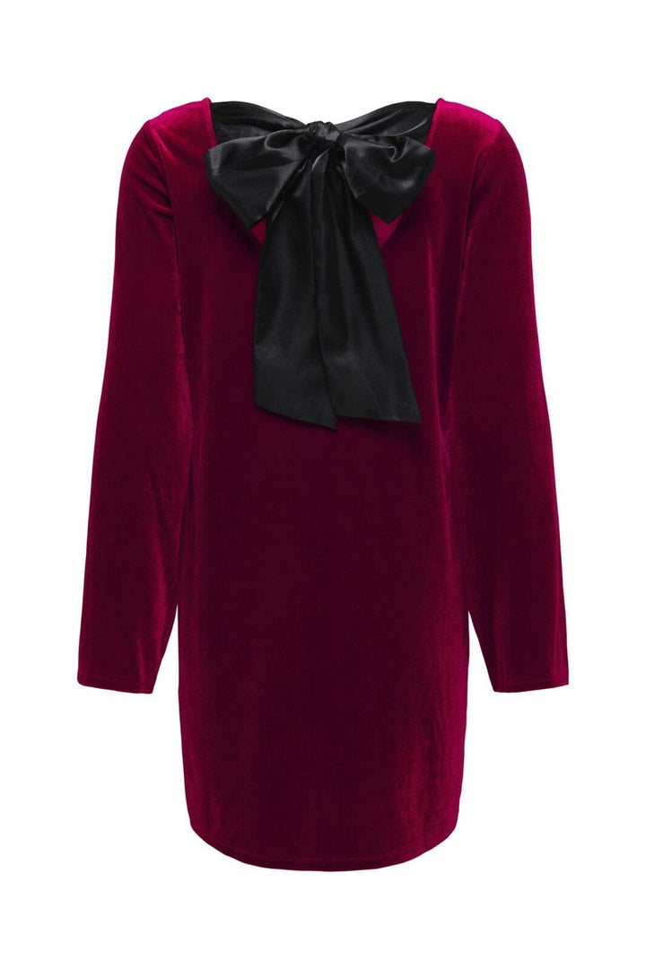 JDY - Jdyvictory L/S Velvet Bow Dress - 4932735 Winetasting Bow