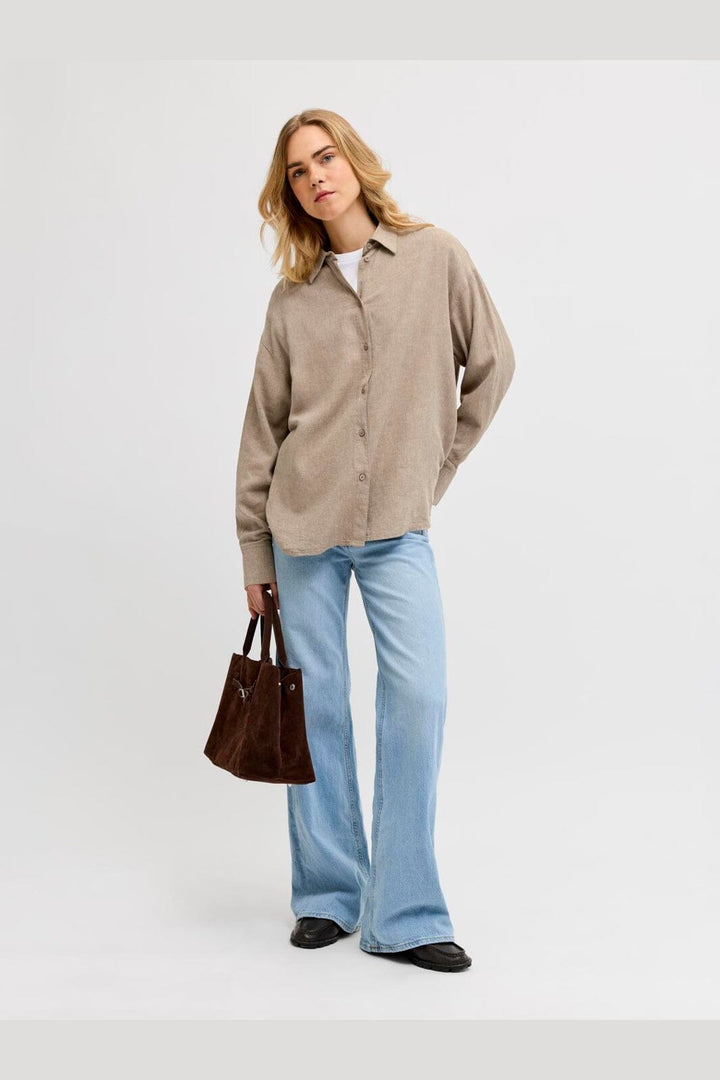 Jjxx - Jxalmira Linen Blend Ls Shirt Ln - 4919736 Silver Mink