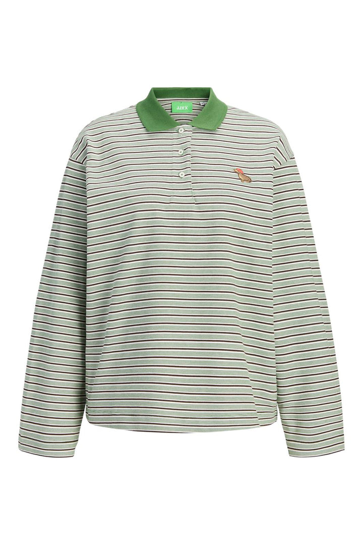 Jjxx - Jxella Ls Stripe Polo - 5126324 Cloud Dancer Artichoke Green
