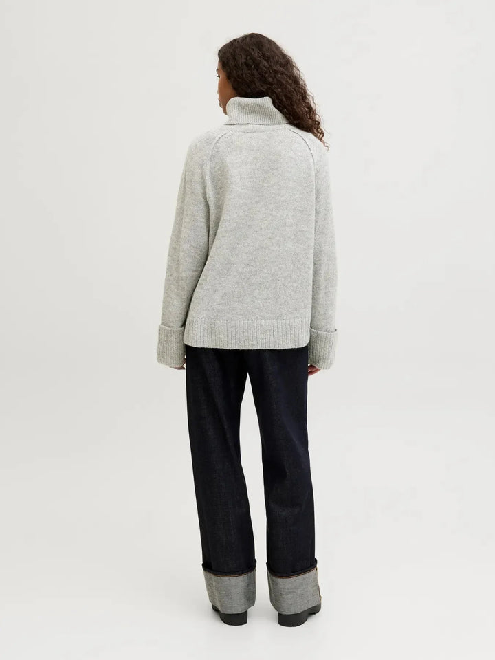 Jjxx - Jxellinora Raglan Roll Neck Knit Ln - 4815075 Light Grey Melange Strikbluser 