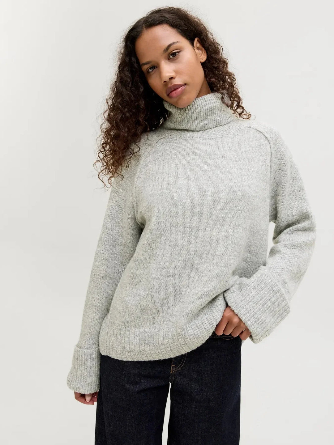 Jjxx - Jxellinora Raglan Roll Neck Knit Ln - 4815075 Light Grey Melange Strikbluser 
