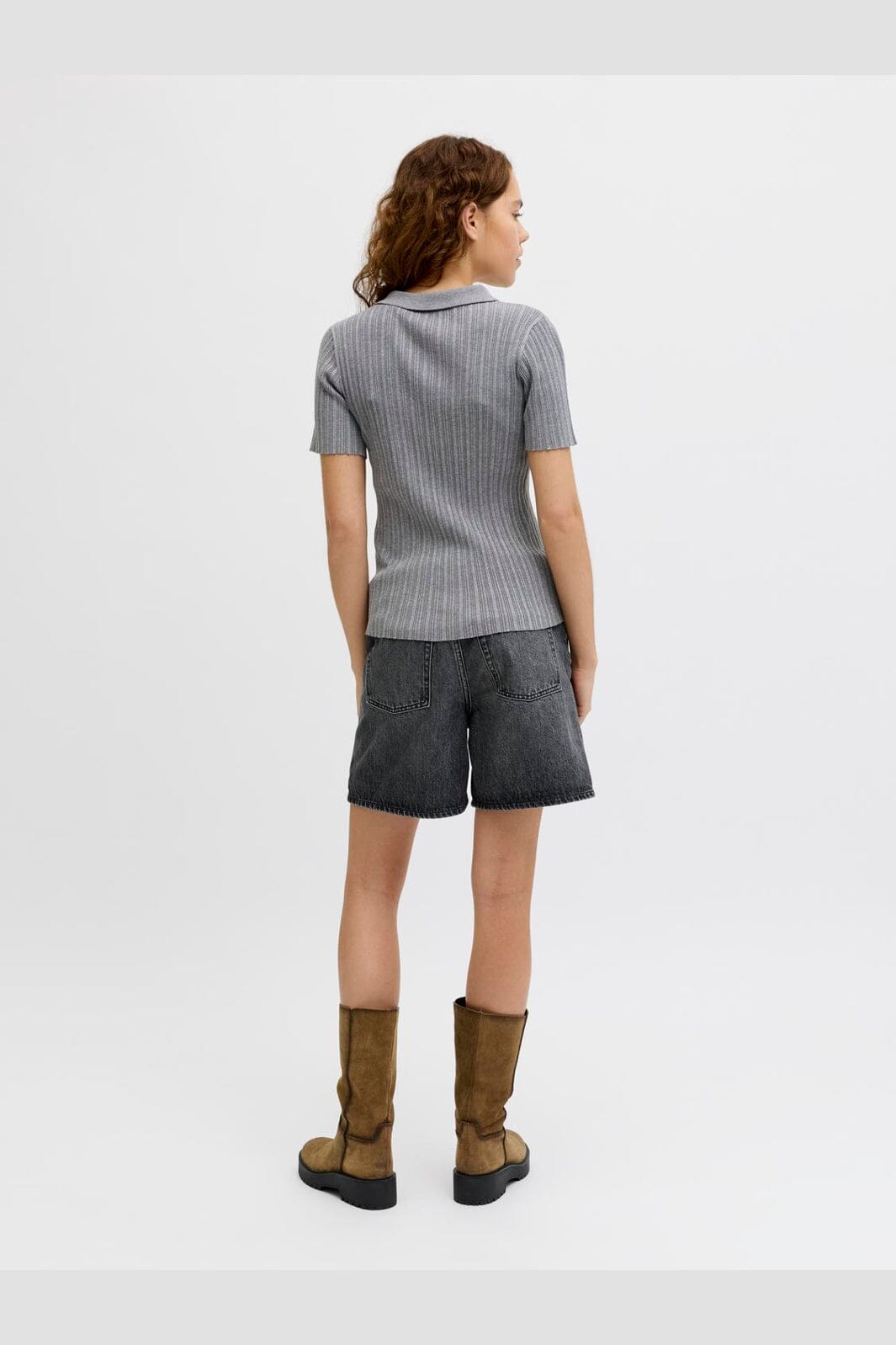 Jjxx - Jxhadley Tight Ss Polo Knit - 4916147 Medium Grey Melange