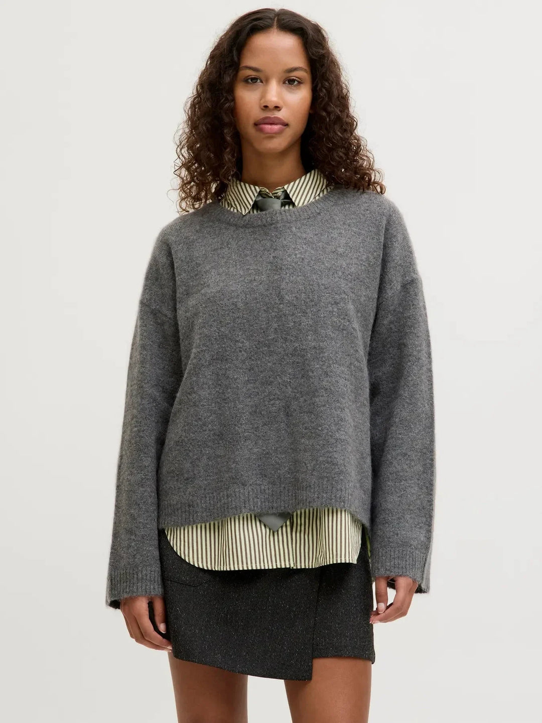Jjxx - Jxmatilda Wool Blend Crew Neck Knit - 4895574 Dark Grey Melange Strikbluser 