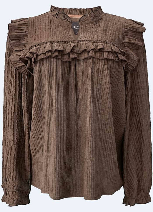 Liberte - Anni Ls Frill Blouse 22348 - Brown Mocca Bluser 
