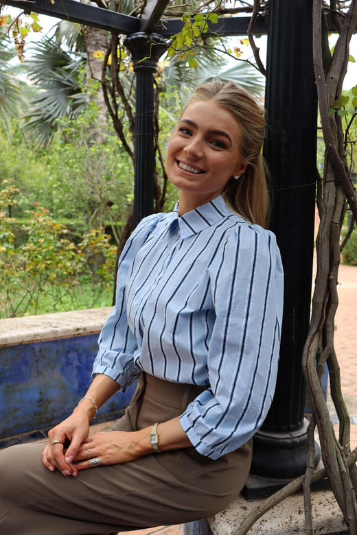 Liberte - Flora-Blouse 21249 - Light Blue Blue Stripe Bluser 