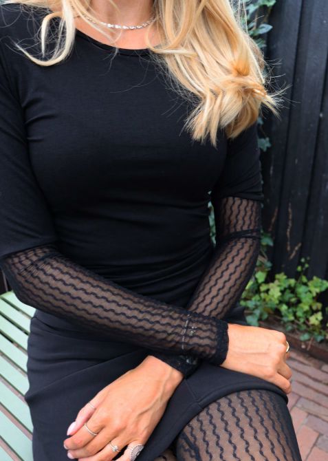 Liberte - Isa Ls Lace Blouse 21345 - Black Wavy Lines Bluser 